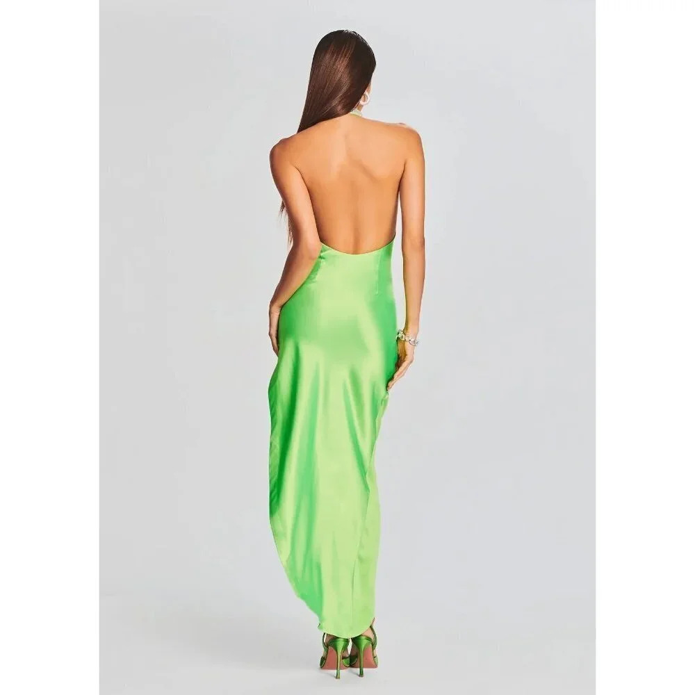 retrofete Maria Satin Dress in Lime Punch Green New Womens Long Maxi Gown - Picture 14 of 16